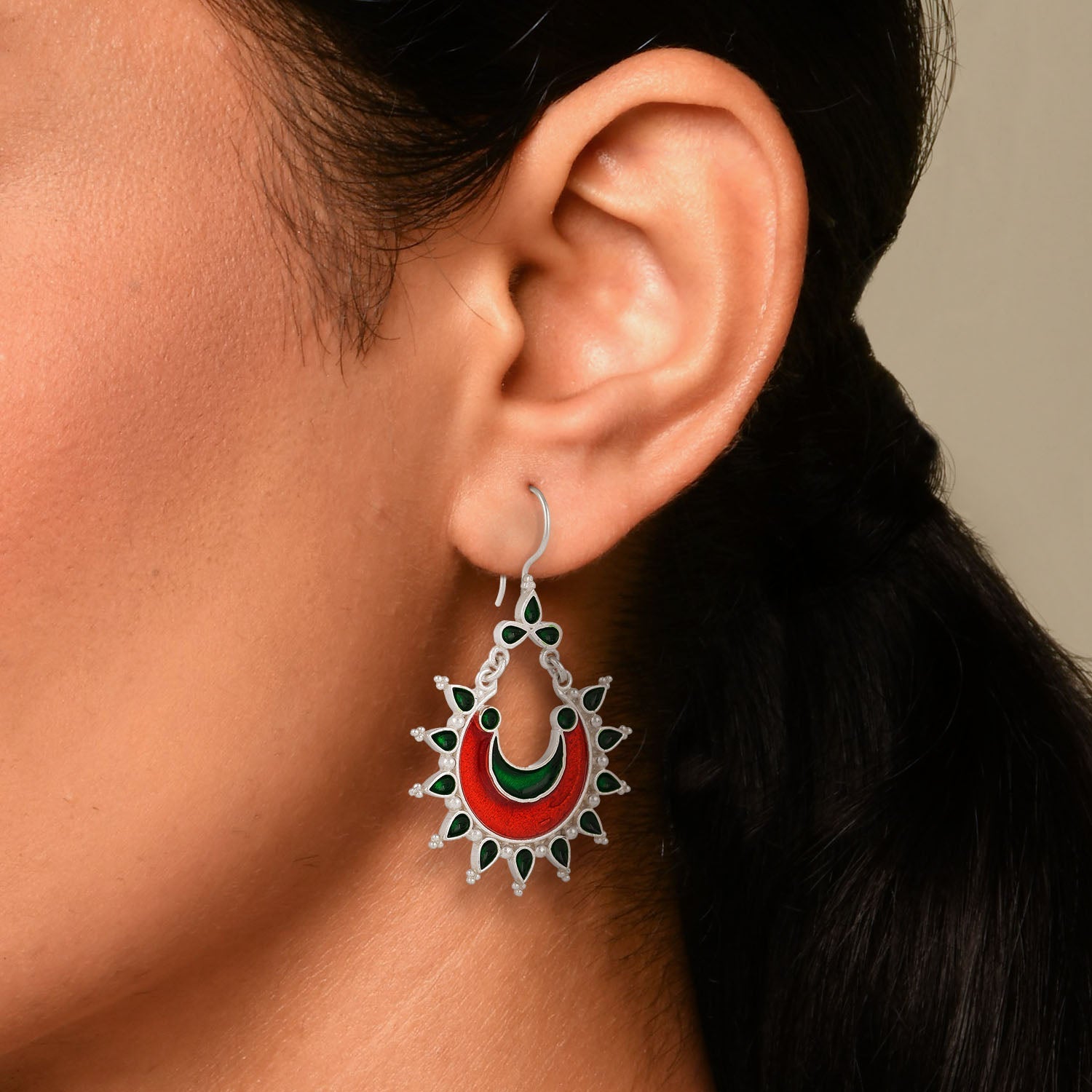 Chandrika Earrings Green and Red