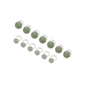 Green Aventurine Floral Silver Sherwani Buttons (Set of 13)